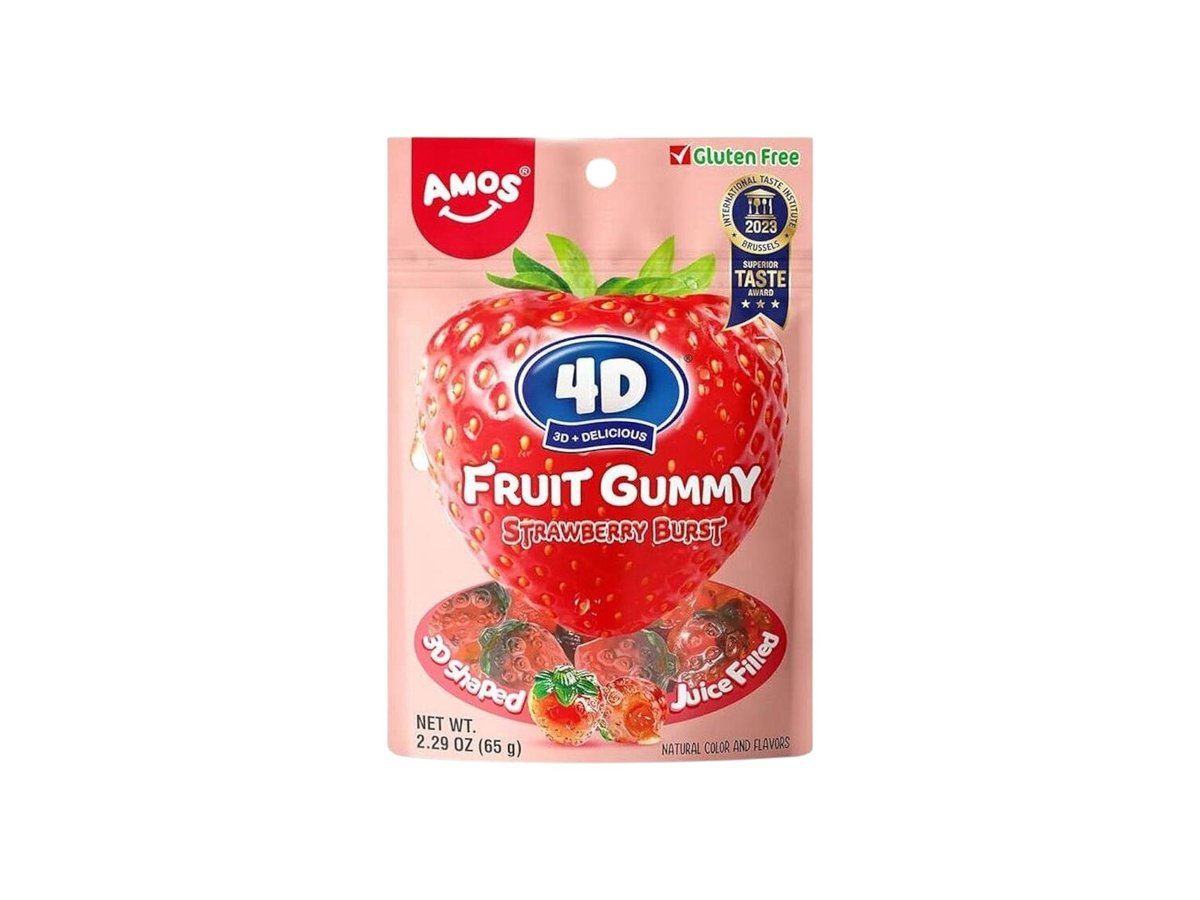 Бонбони Желирани Amos 4D Fruit Gummy Ягода 65гр