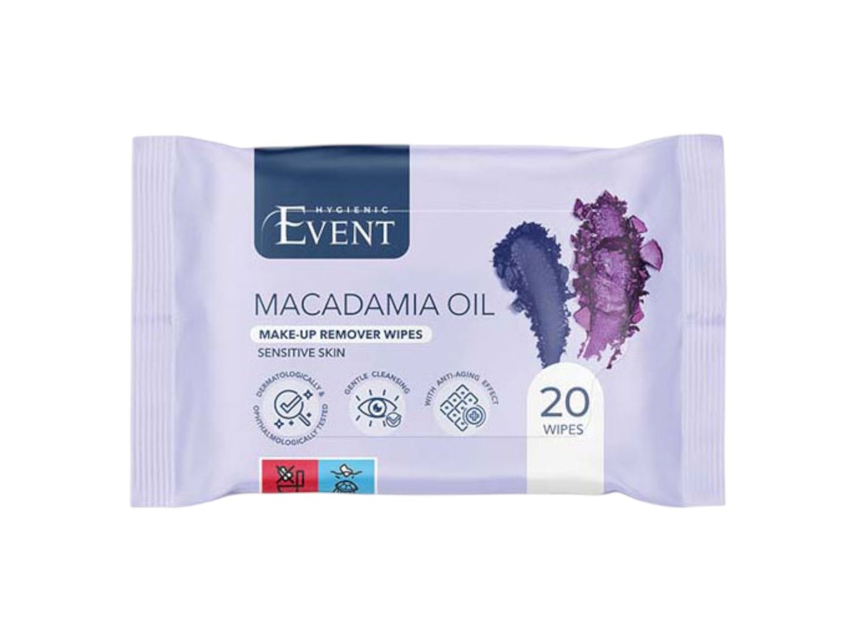Кърпи Влажни Event Масло От Макадамия За Грим 20 Бр