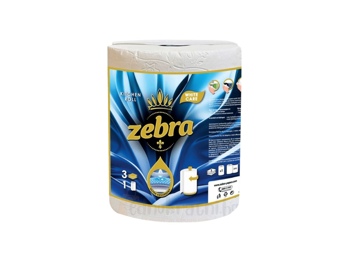 Руло Кухненско Zebra White Care 1бр Трипласт. 800гр