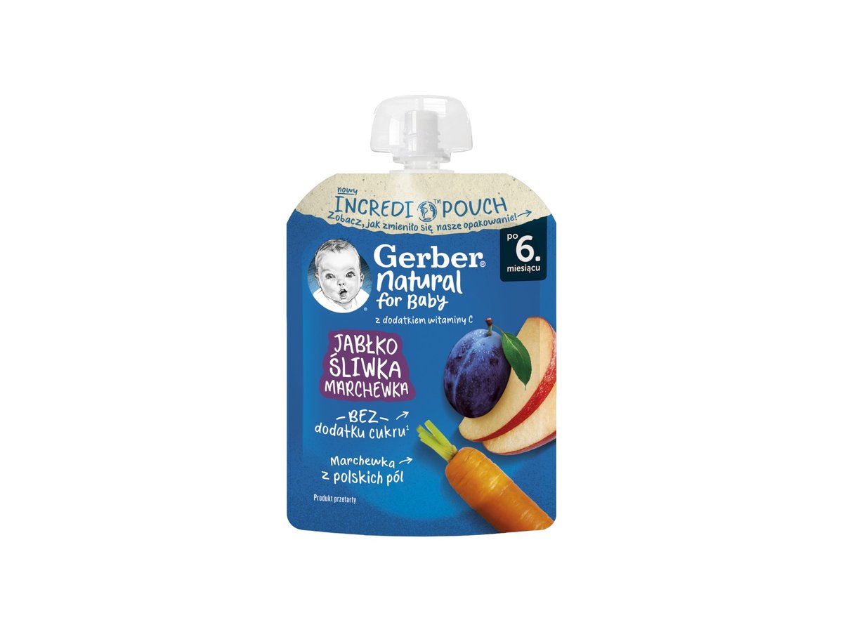 Закуска Gerber ,Ябълка,Слива,Морков, 80гр.6+ мес