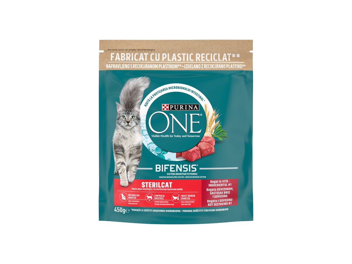 Храна за Котки Purina One Steril Суха Говежда 450гр