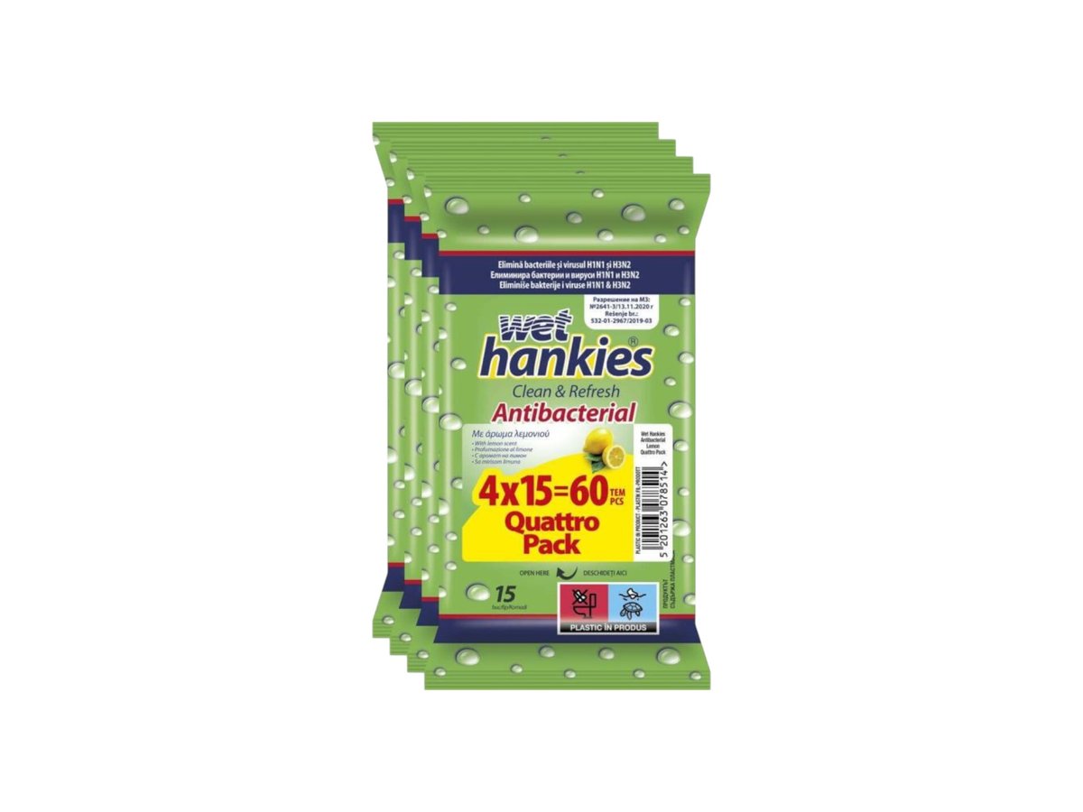 Кърпи Влажни Антибакт. Hankies Лимон 4X15бр