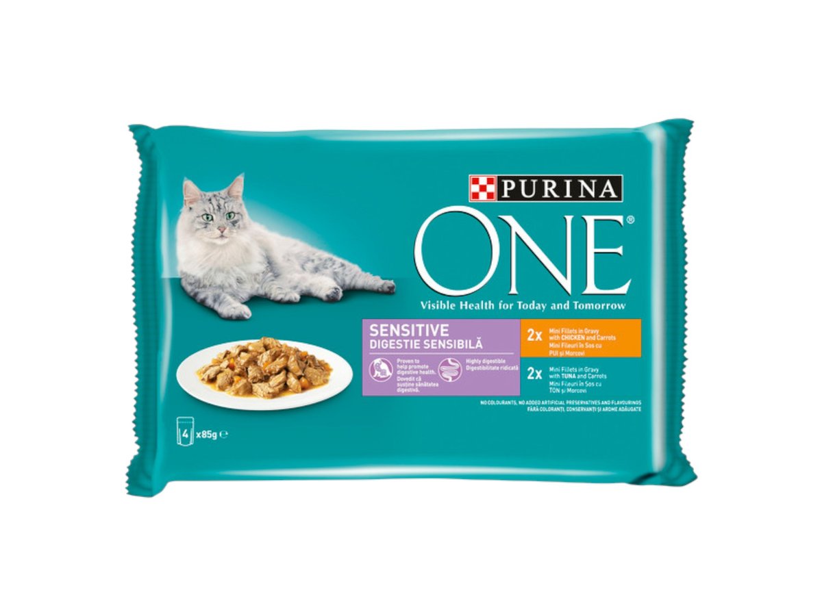 Кт Храна за Котки Purina One Sensitive Паул Пиле и Тон 4х85гр