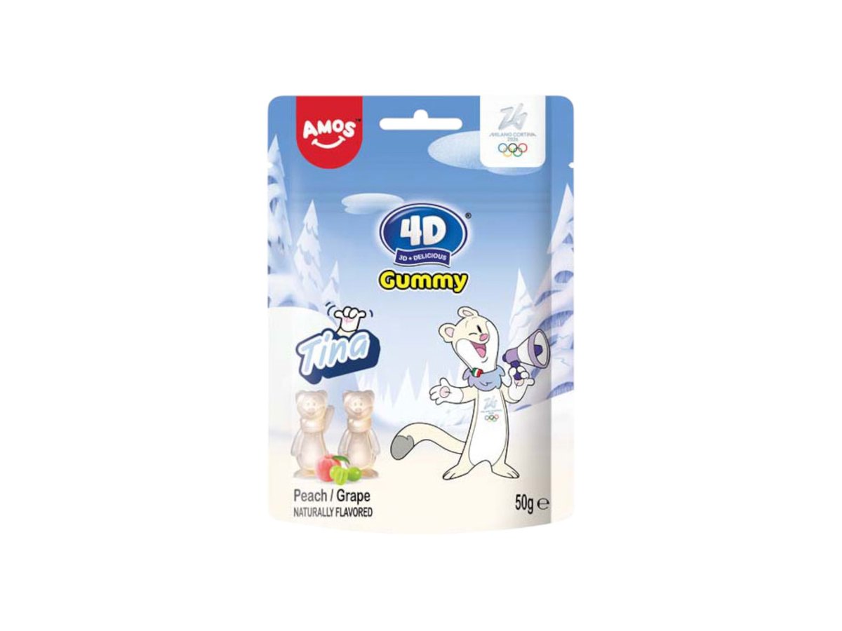Бонбони Желирани Amos 4D Gummy Tina Праскова И Грозде 50 Г