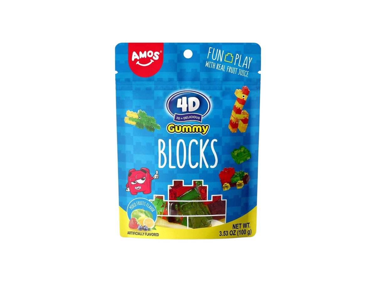 Бонбони Желирани Amos 4D Gummy Blocks Миск 72гр