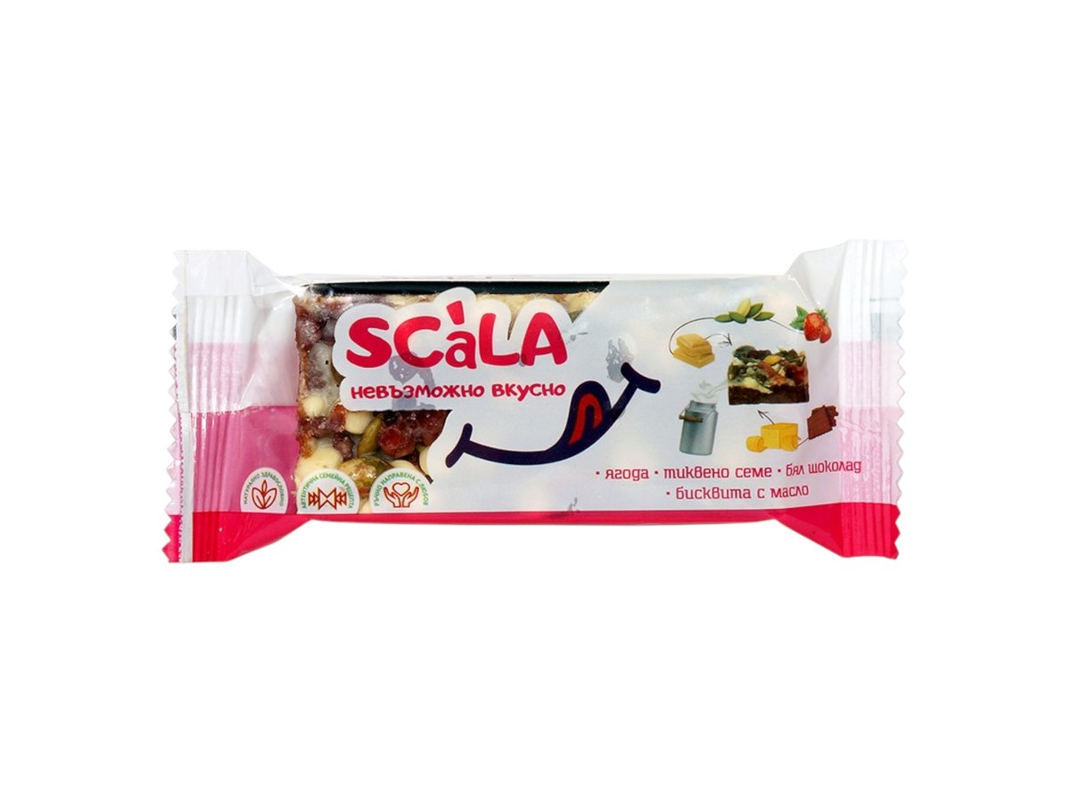 Барче Scala с Ягода,Бял Шоколад,Тиквено Семе 55гр