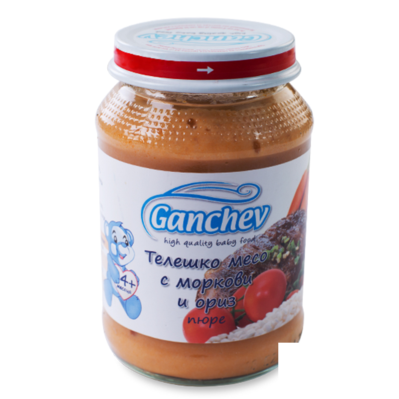 Пюре Телешко месо с моркови и ориз 4+ месеца Ганчев 190гр. - Ганчев