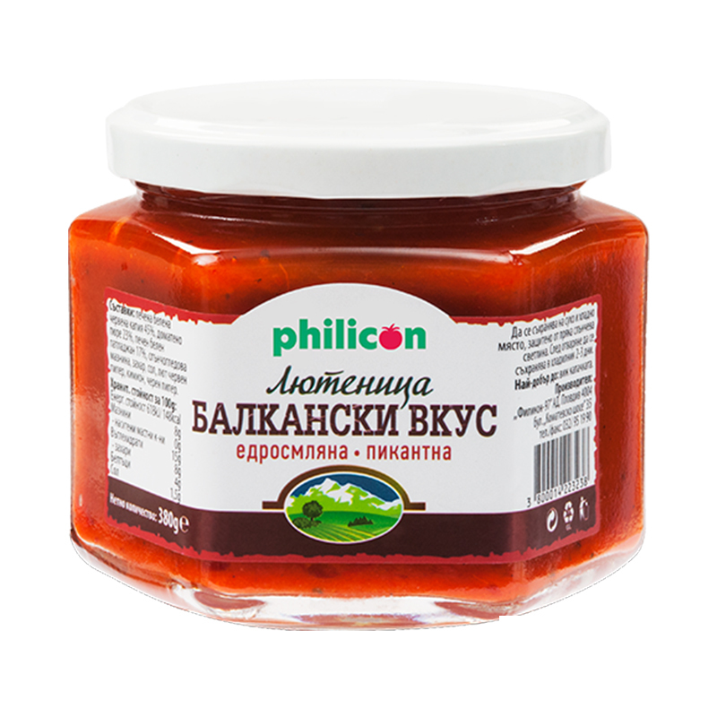 Лютеница Балкански вкус едросмляна - пикантна Philicon 380гр. - Philicon