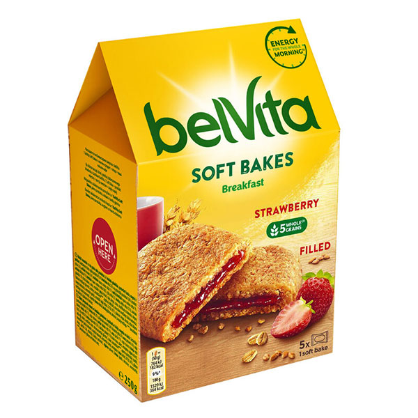 Пълнозърнести бисквити Belvita Soft пълнеж ягода 250гр.