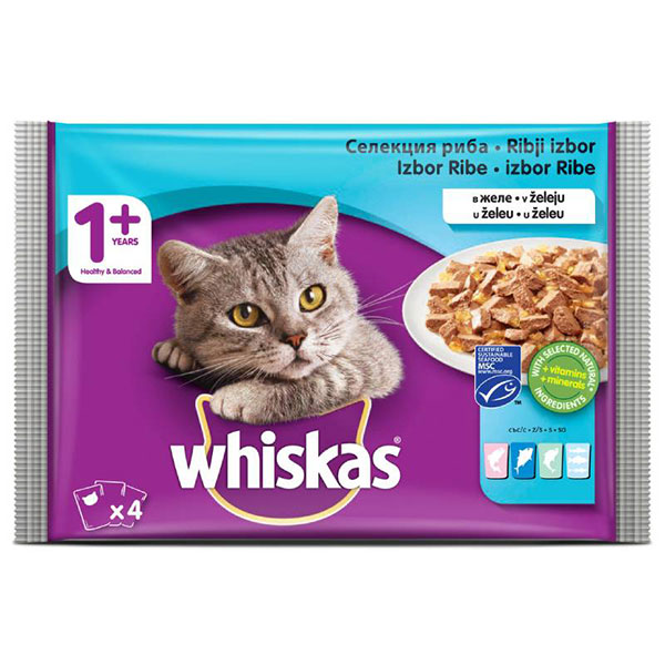 Whiskas pouch 1+ рибни ястия 4*100гр.