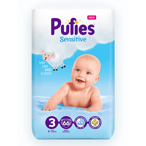 Пелени Pufies 3 Sensitive 6-10кг 66бр.