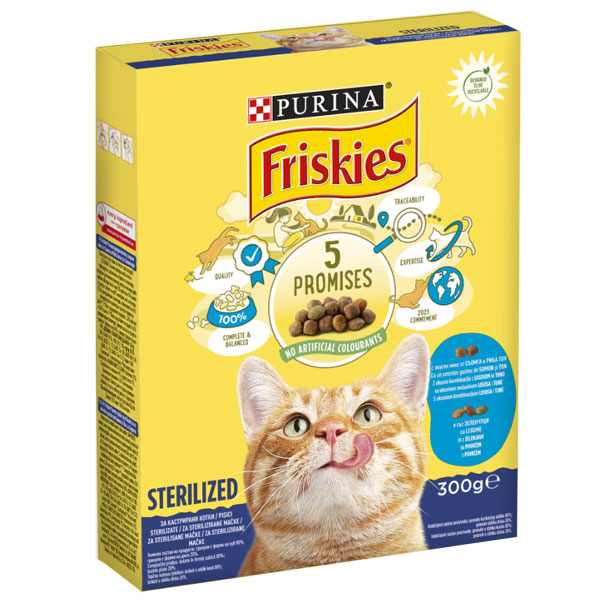 Котешка суха храна Friskies за кастрирани котки сьомга и зеленчуци 300гр.