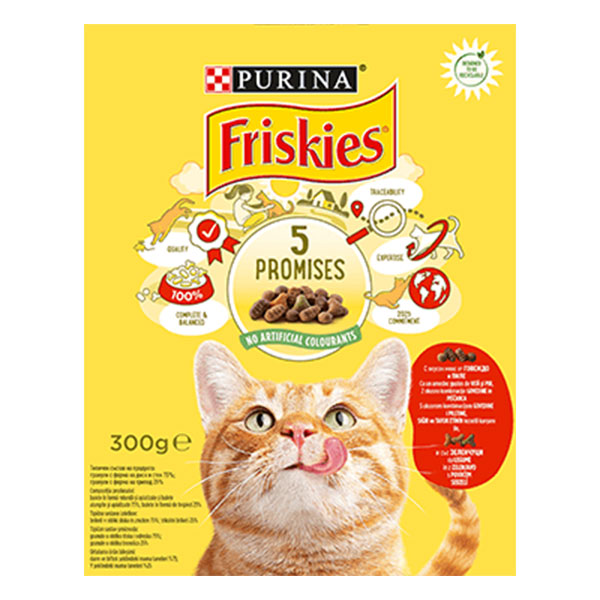 Котешка суха храна Friskies говеждо и пиле 300гр.