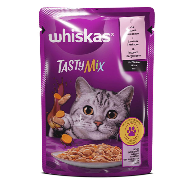 Whiskas Tasty Mix със сьомга и моркови 85гр.