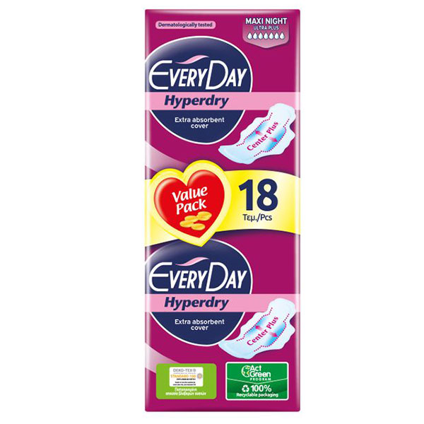 Дамски превръзки Every Day Hyperdry Maxi Night ultra plus  18бр. - Every Day