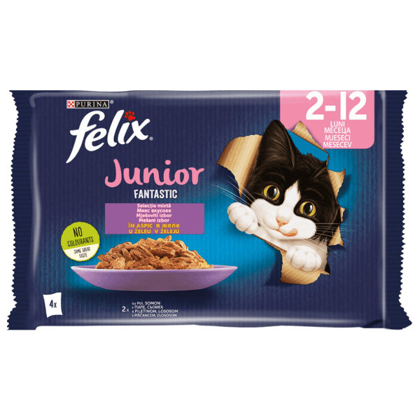 Котешка храна Felix Junior пиле/сьомга 4*85гр.