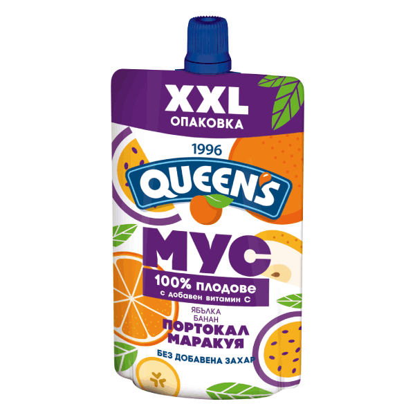 Плодов мус 100% плодове портокал, маракуя Queen's 200гр.