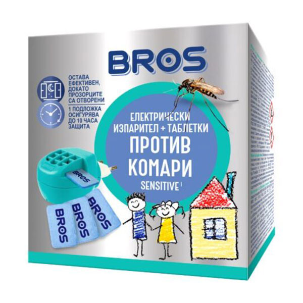Електрически изпарител против комари Bros + 10бр. таблетки sensitive за деца