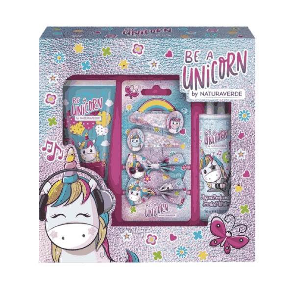 Подаръчен комплект Еднорог Unicorn - Парфюмна вода / пяна за душ / красиви аксесоари за коса