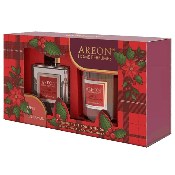 Комплект Areon Ябълка и канела Ароматизатор парфюм + Свещ