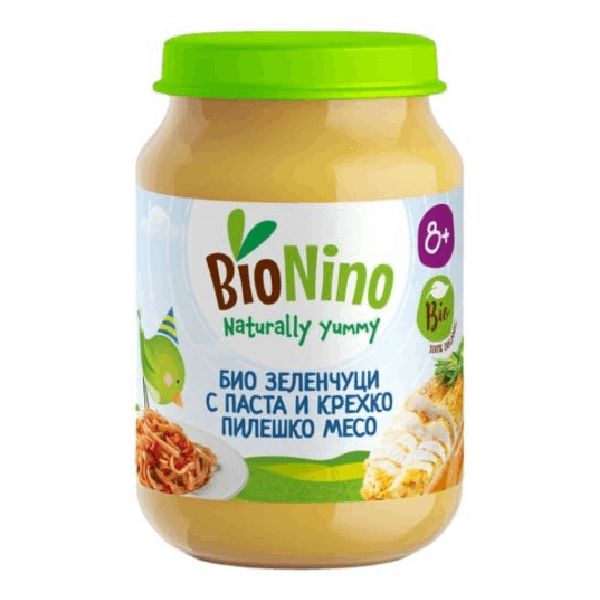 Bio Nino пюре зеленчуци с паста и пил.месо 8+ 190гр.