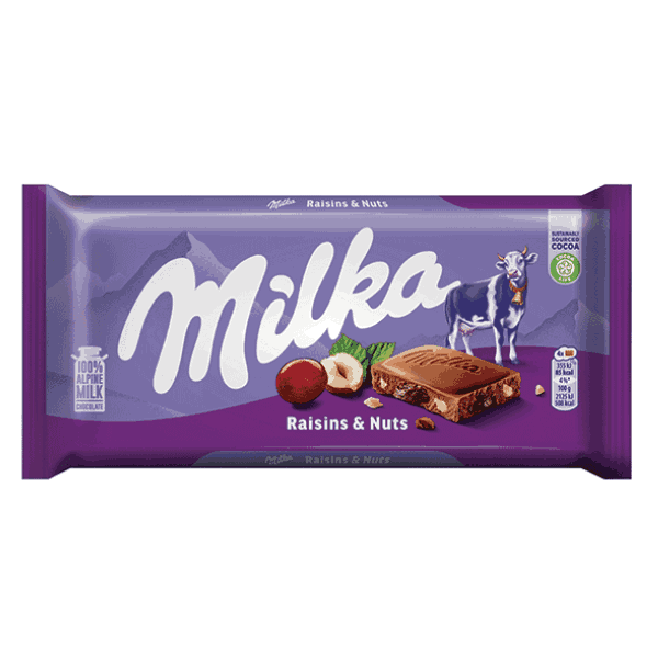 Шоколад Milka стафиди и лешници 90гр.