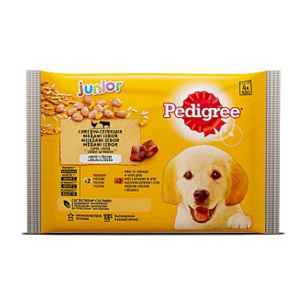 Pedigree Junior смесена селекция с говеждо и птиче 4*100гр.