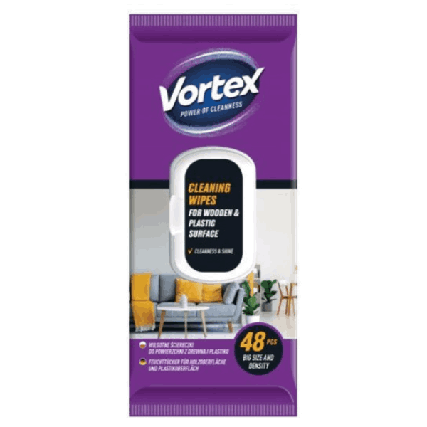 Мокри кърпи за пластмаса и дърво Vortex 48бр.