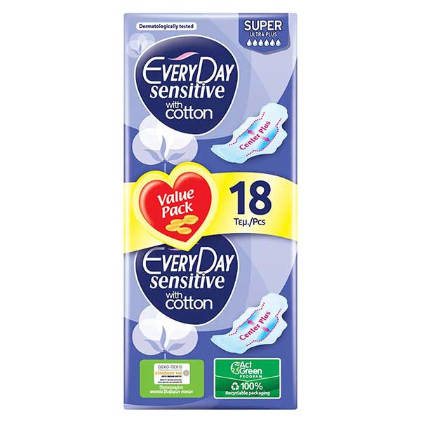 Дамски превръзки Every Day sensitive super cotton 18бр.