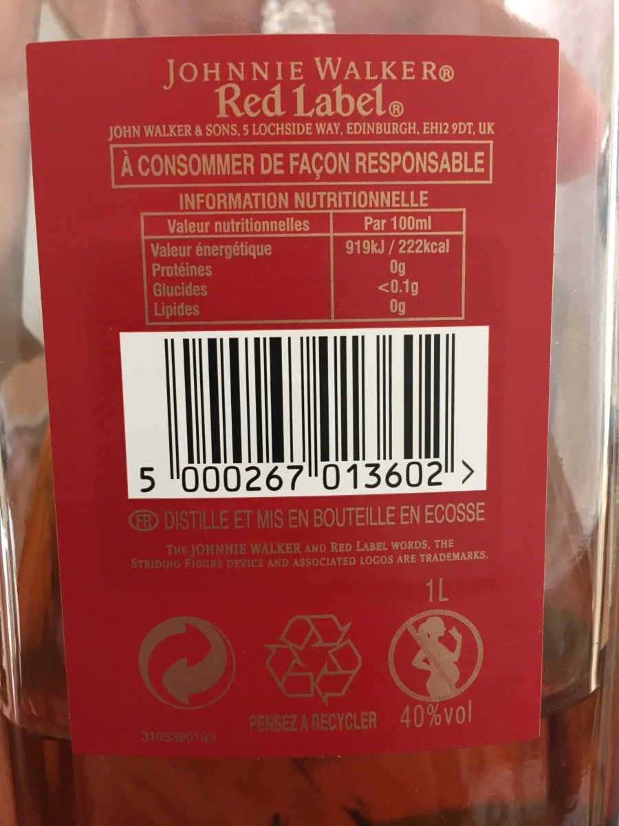 Уиски Скоч Джони Уокър Red 1л Без Кутия