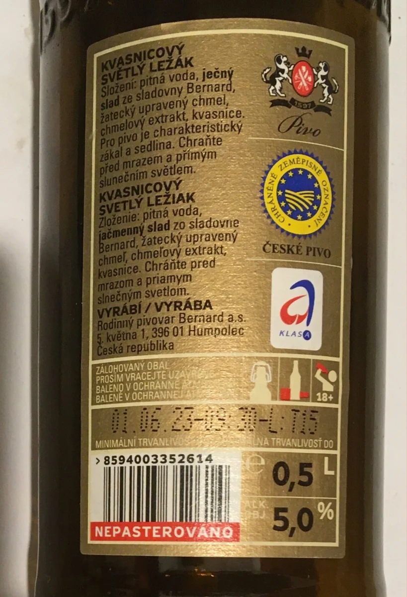 Bernard Светла 5% 500мл Бутилка Чехия0