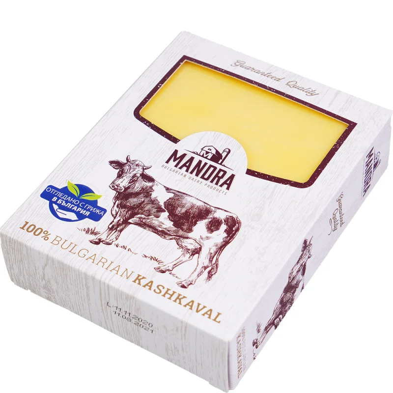 MANDRA ОТГЛЕДАНО С ГРИЖА В БЪЛГАРИЯ Кашкавал от краве мляко 450г - MANDRA