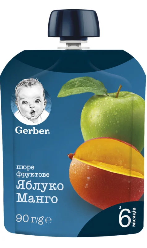 Gerber Закуска ябълка и манго 6м 80г - GERBER