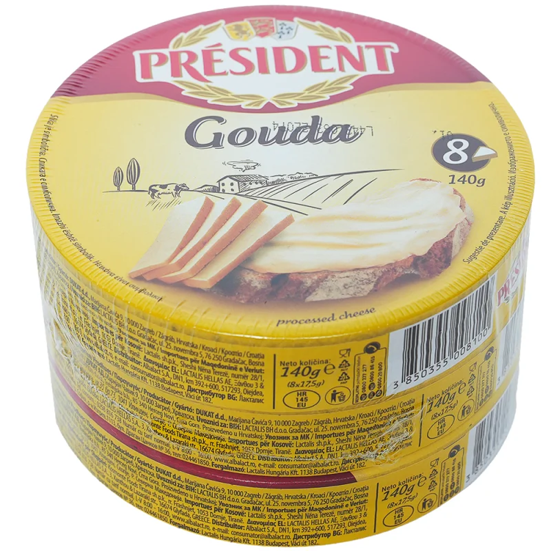 PRESIDENT Топено сирене гауда 3бр х 140г - PRESIDENT