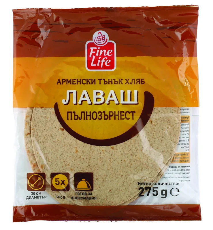 Fine Life Хляб Лаваш пълнозърнест 5бр 275г