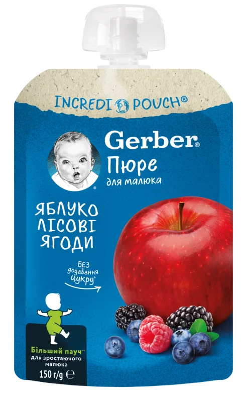Gerber Пюре от ябълка и горски плодове пауч 150г - GERBER