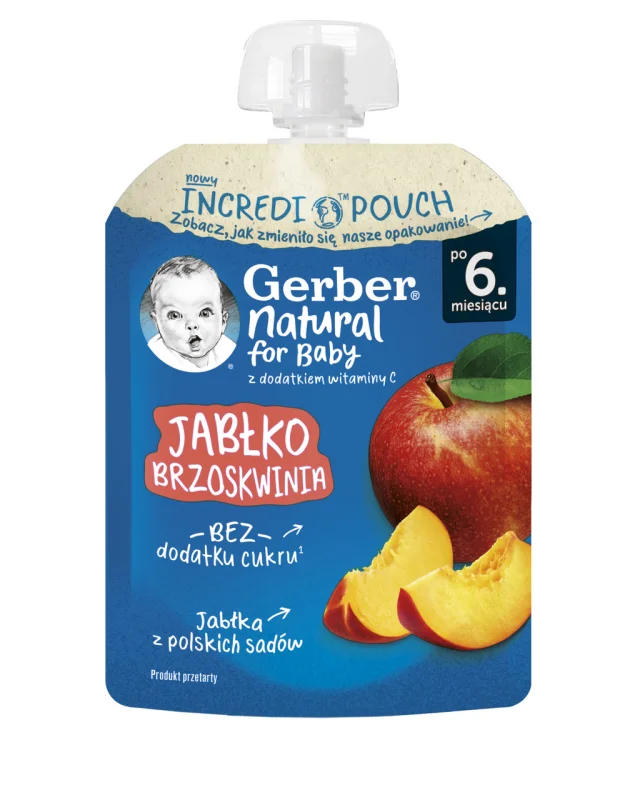 Gerber Пюре от ябълка и праскова от 6-ия месец пауч 80г - GERBER