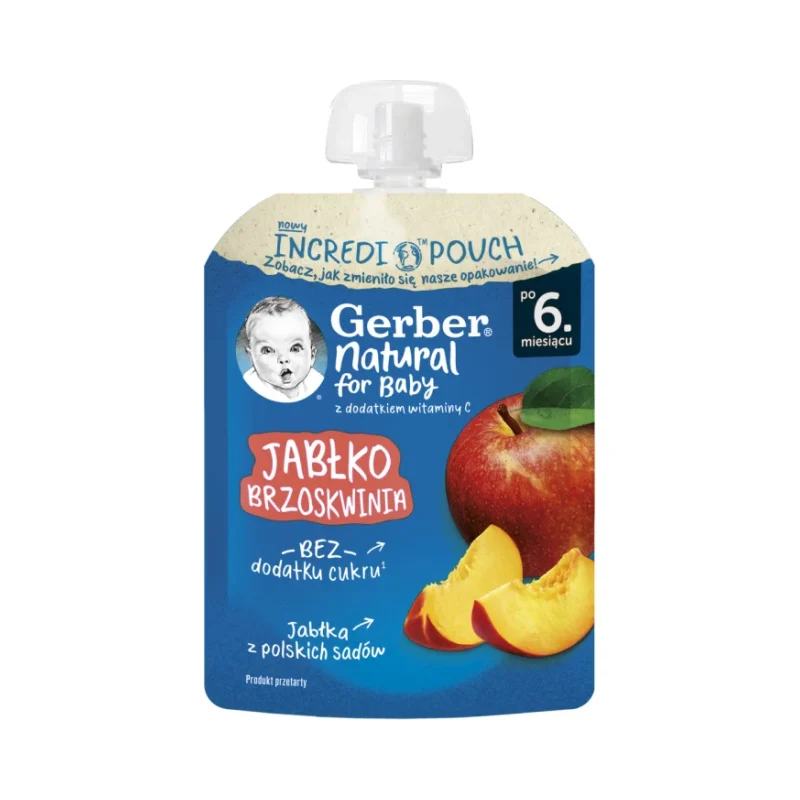 Gerber Пюре от ябълка и праскова от 6-ия месец пауч 80г