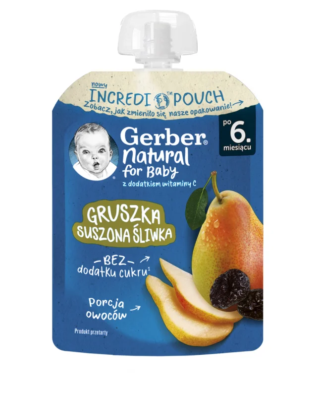 Gerber Пюре от круша и сушени сливи от 6-ия месец пауч 80г - GERBER