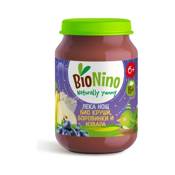 BioNino Пюре круши с боровинки и извара 6+ месеца 190 г - BioNino