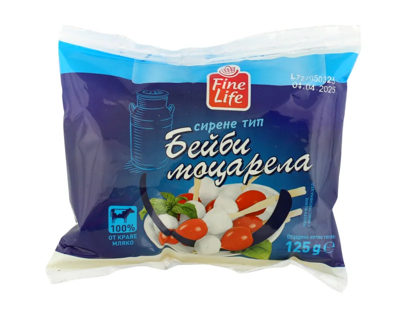 Fine Life Сирене тип бейби моцарела 125г - Fine Life