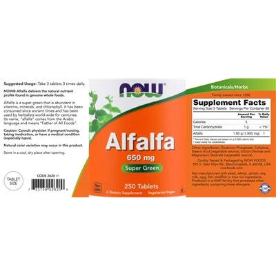 Алфалфа 650 мг / Alfalfa 650 mg - NOW