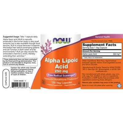 Алфа липоева киселина 250 мг / Alpha Lipoic Acid 250 mg - NOW