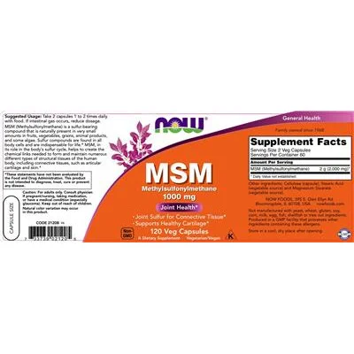 MSM Метилсулфонилметан 1000 mg / MSM Methylsulfonylmethane 1000 mg - NOW