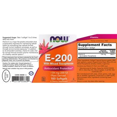 E-200 с микс токофероли / E-200 With Mixed Tocopherols - NOW