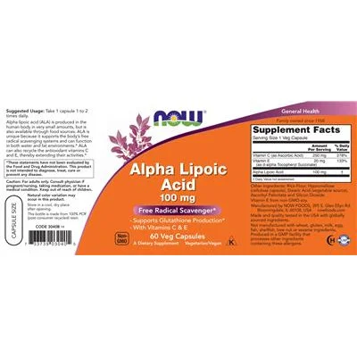Алфа липоева киселина 100 мг / Alpha Lipoic Acid 100 mg - NOW