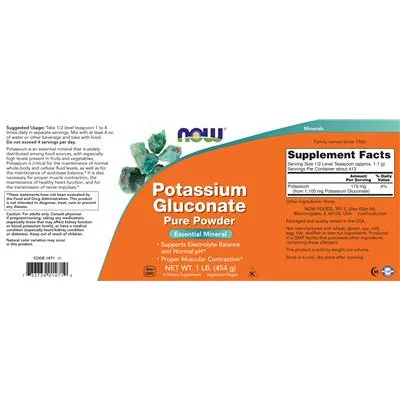 Чист прах от глюконат на калий / Potassium Gluconate Pure Powder - NOW