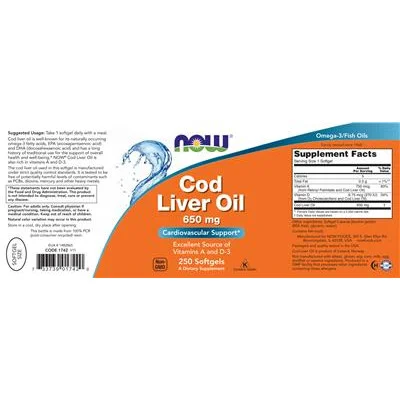 Рибено масло от черен дроб 650 мг / Cod Liver Oil 650 mg - NOW