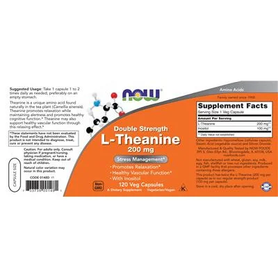 Двойна сила L-теанин 200 мг / Double Strength L-Theanine 200 mg - NOW