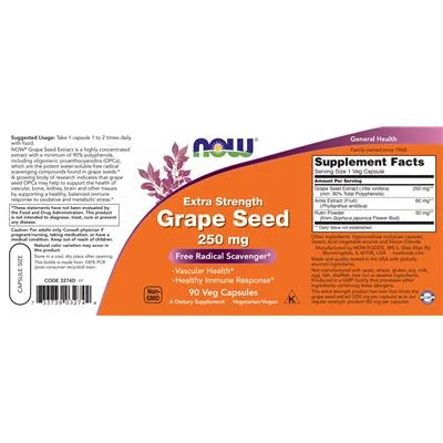 Екстра силен екстракт от гроздови семена 250 мг / Extra Strength Grape Seed 250 mg - NOW